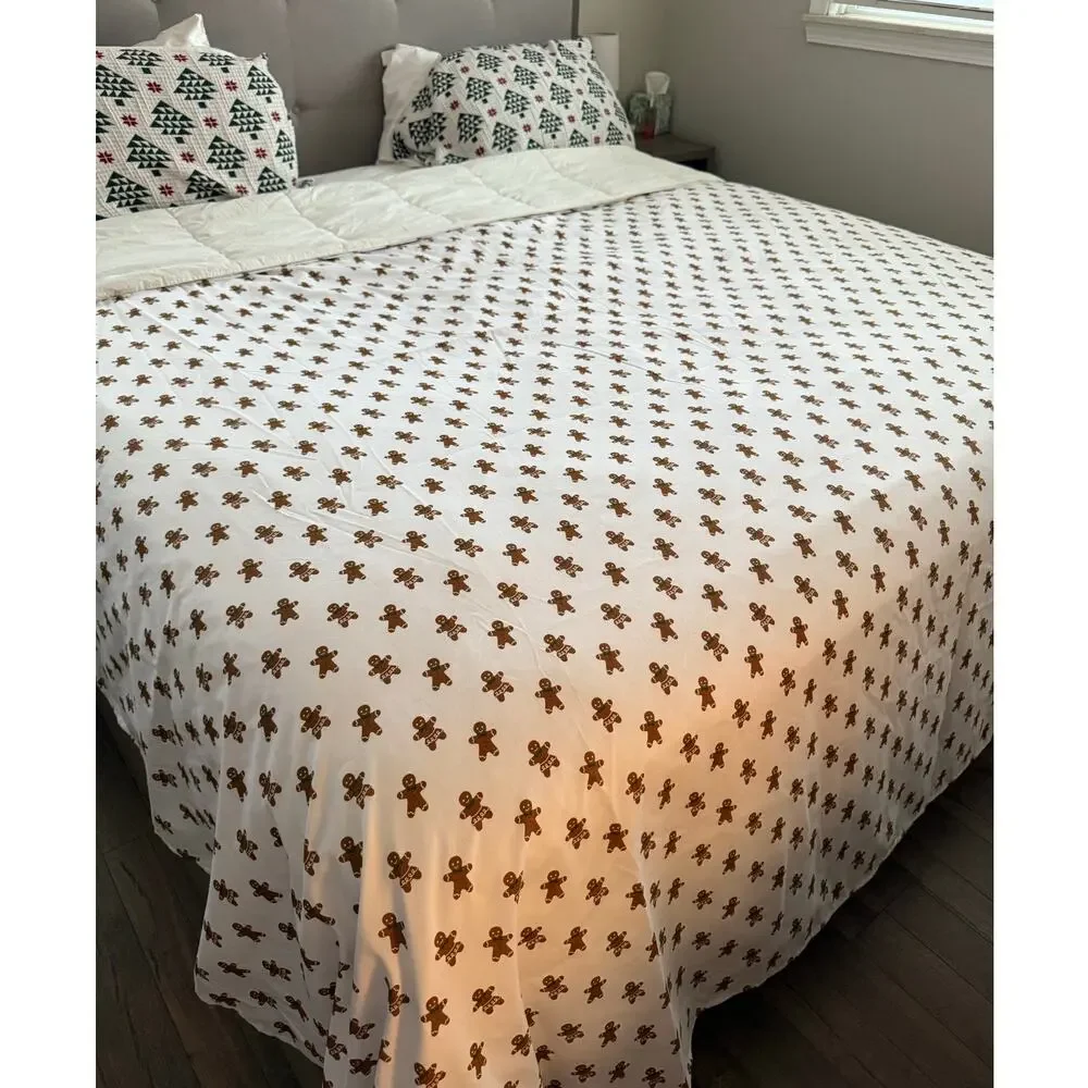 London Kaye Gingerbread Man Christmas Top Sheet White Holiday Bedding